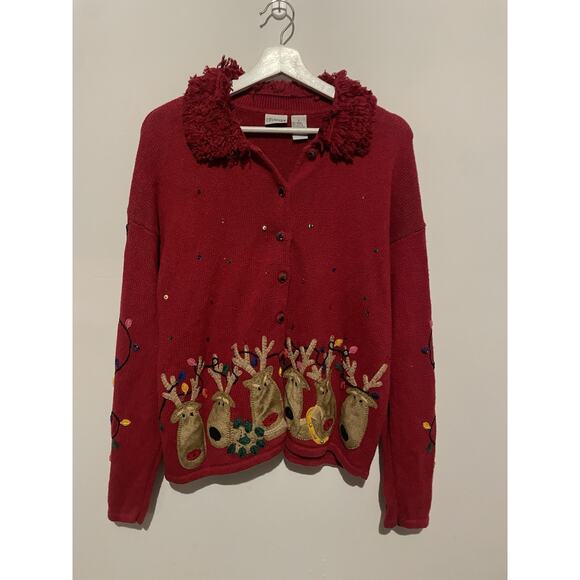 Ugly Christmas Reindeer‎ & Lights Large Red - Picture 1 of 10